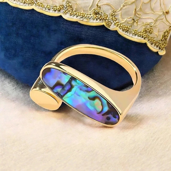 ๐๏ธ Boho Chic Adjustable Ring Abalone Shell 18K Gold Plated S925 Sterling Silver - Picture 10 of 15